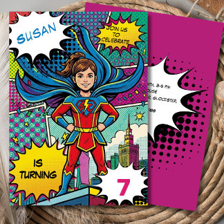 Convites Aniversário da super menina do pop art em quadrinh
