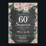 Convites Aniversário da surpresa cor-de-rosa floral das<br><div class="desc">As peônias cor-de-rosa florais surpreendem o 60th convite do aniversário para mulheres. Flor floral da aguarela. Flores elegantes do rosa e da peônia do rosa. Aniversário adulto. Fundo do quadro. Preto e branco. 13o 15o 16o 18o 20o 2ø 30o 40th 50th 60th 90 100th do 80 do 70, algumas idades....</div>
