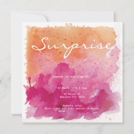 Convites Aniversário da Surpresa Pink and Orange Watercolor