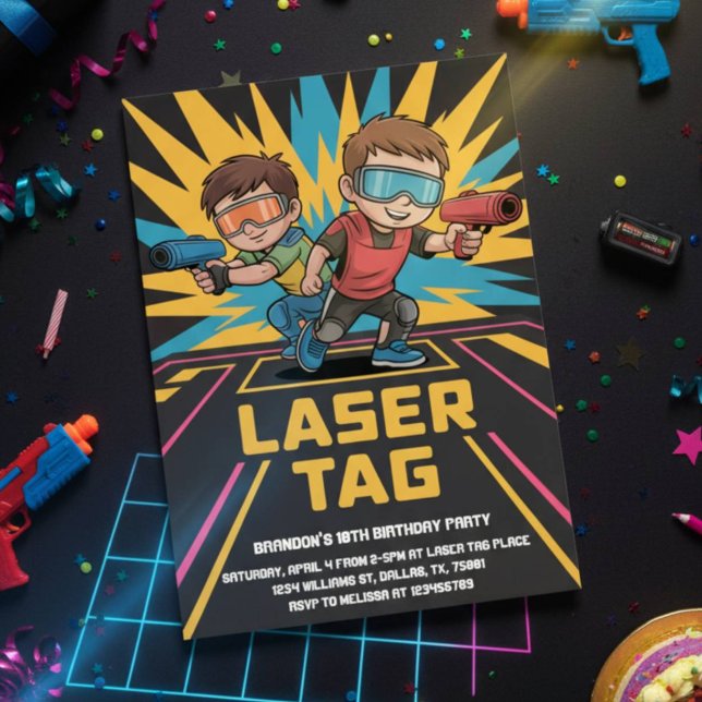 Convites Aniversário da Tag Laser Neon legal (Criador carregado)