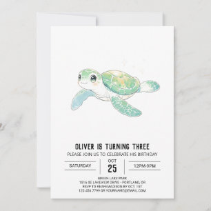 Convites Aniversário da Tartaruga Marinha Menta Caprichosa