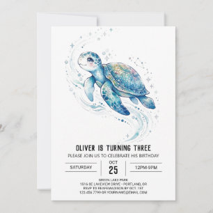 Convites Aniversário da Tartaruga Marinha Verde-azulado