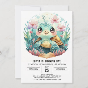 Convites Aniversário da Tartaruga Rosa Aquática