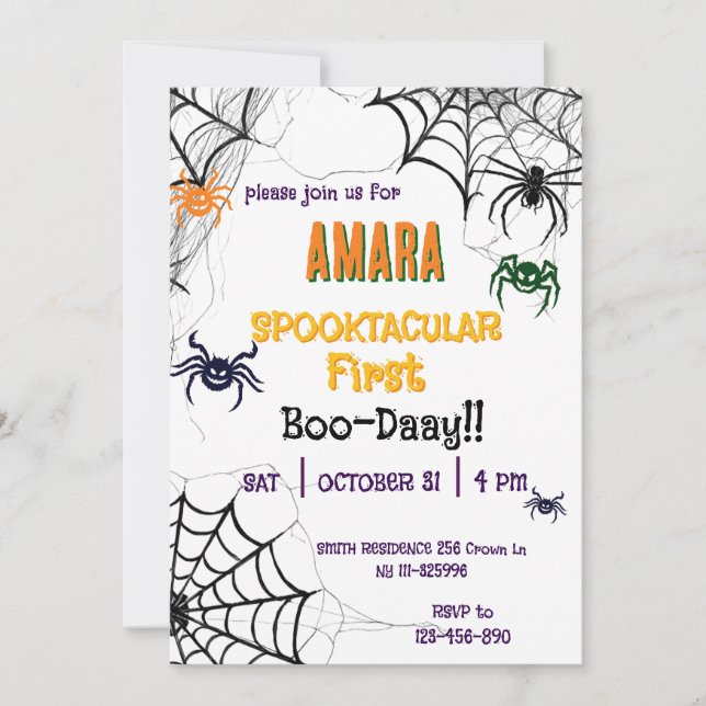 Convites Aniversário das Aranhas do Halloween Halloween  (Frente)