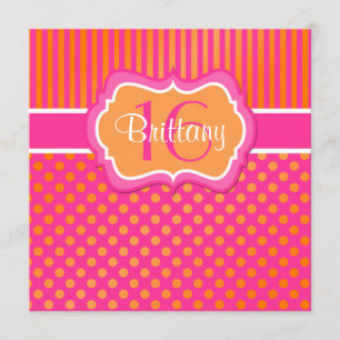 Convites Aniversário das bolinhas cor-de-rosa, alaranjado o