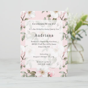 Convites Aniversário das Flores Brancas bonito Rosa