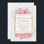 Convites Aniversário das flores de abóbora rosa-d'água<br><div class="desc">Flores cor-de-água rosa Dourada Brilho e design de folha de alumínio com padrão branco floral Gráficos por DigitalCurio no Etsy</div>