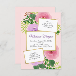 Convites Aniversário das Flores de Aquarela