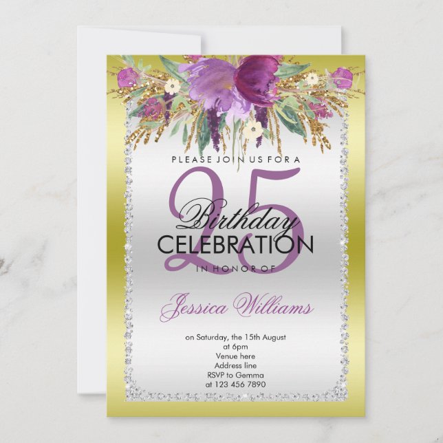 Convites Aniversário das Flores de Aquarela Clássica com Lí (Frente)