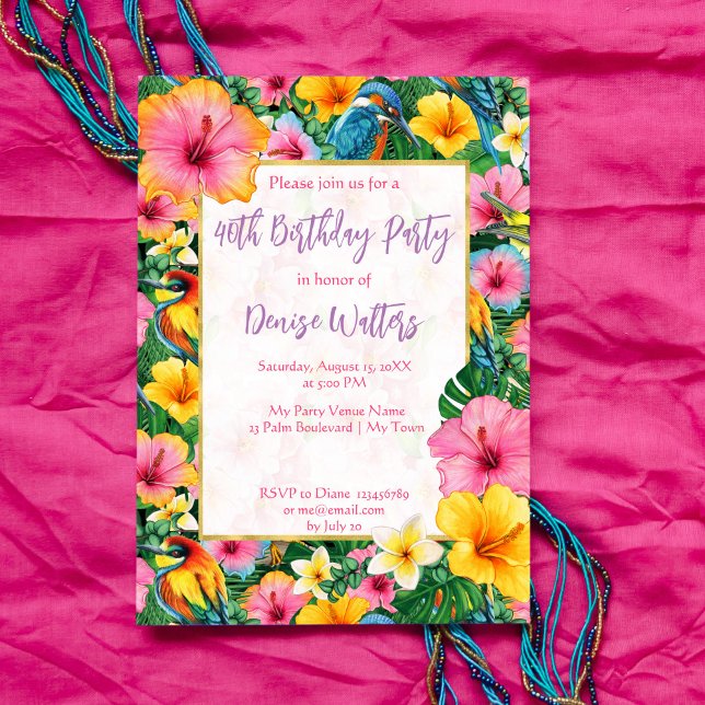Convites Aniversário das Flores Tropicais e das Aves (Criador carregado)