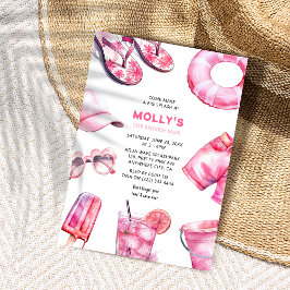 Convites Aniversário das Meninas de Verão Rosa bonito