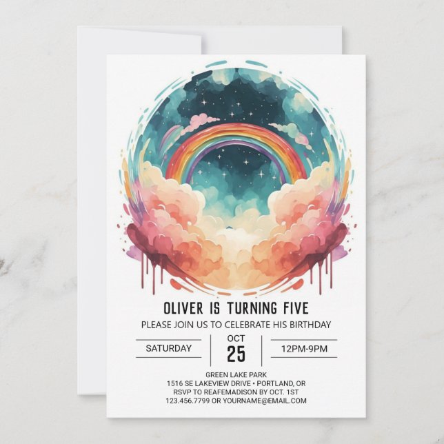 Convites Aniversário das Nuvens de Aquarela Elegante (Frente)