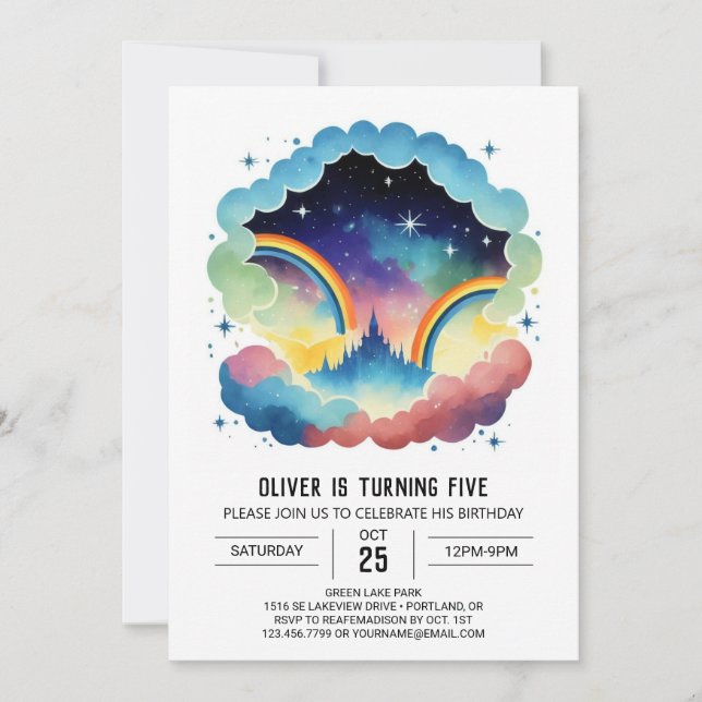 Convites Aniversário das Nuvens Simples Arco-Íris (Frente)