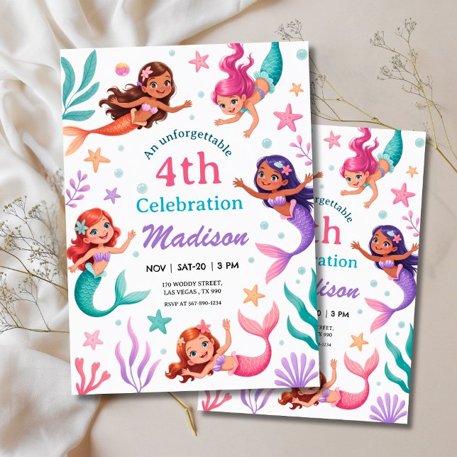 Convites Aniversário das Sereias Debaixo do Mar (Under the Sea Mermaids Birthday Invitation
)
