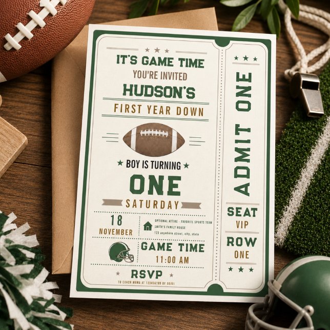 Convites Aniversário de 1º Ano de Futebol Americano First Y (American Football First Year Down 1st Birthday Invitation)