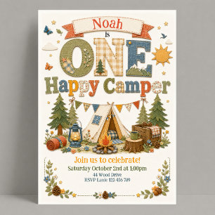 Convites Aniversário de 1º Ano Floresta Um Feliz Acampador