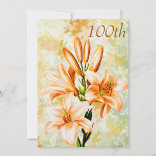 Convites Aniversário de 100 anos Chic Peach & White Lilies