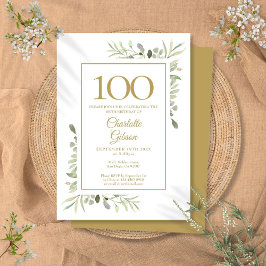 Convites Aniversário de 100 anos com Aquarela de Folhagem E