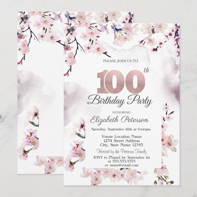 Convites Aniversário de 100 anos da Cerejeira em Flor (Frente/Verso)