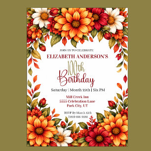 Convites Aniversário de 100 anos da Flor Dahlia de Outono