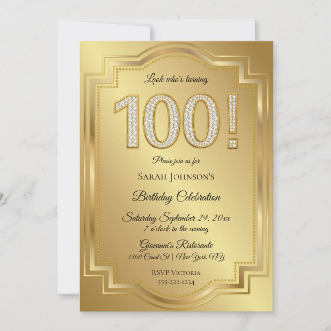 Convites Aniversário de 100 anos de Ouro & Diamantes (Frente)