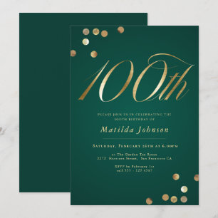 Convites Aniversário de 100 anos Dourado e Esmeralda Verde
