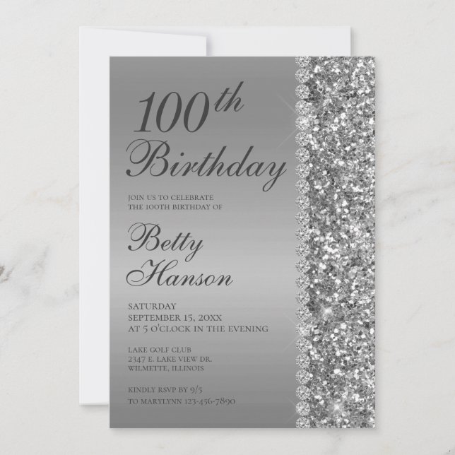 Convites Aniversário de 100 anos Elegante (Frente)