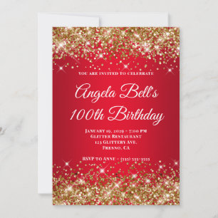 Convites Aniversário de 100 anos Glitter Dourado Brilho Ver