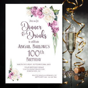 Convites Aniversário de 100 anos Jantar e Drinks Floral Bra