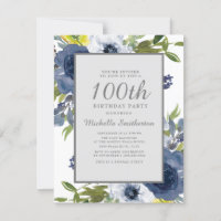 Aniversário de 100 anos Navy Amarelo Branco Floral