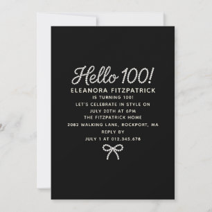 Convites Aniversário de 100 anos Preto Branco Pérola Rótulo