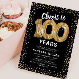 Convites Aniversário de 100 anos Preto Ouro