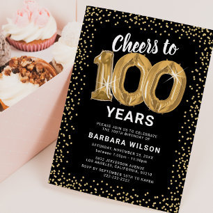 Convites Aniversário de 100 anos Preto Ouro