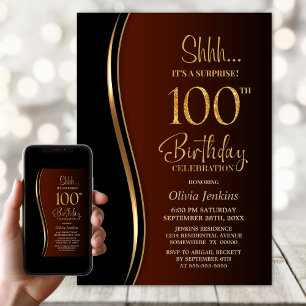 Convites Aniversário de 100 anos Surpresa Laranja Ouro Pret