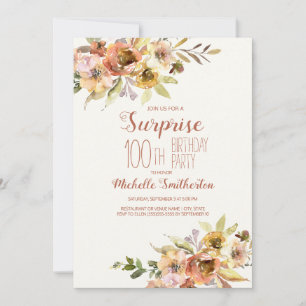 Convites Aniversário de 100 anos Terracota Ferrugem Aquarel