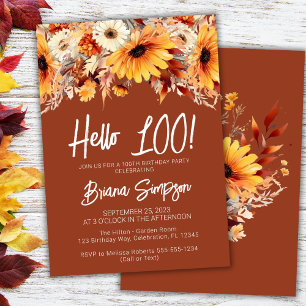 Convites Aniversário de 100 anos Terracotta Floral de Outon