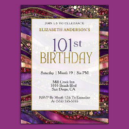 Convites Aniversário de 101 anos em Purple Gold Moderno com