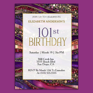 Convites Aniversário de 101 anos em Purple Gold Moderno com