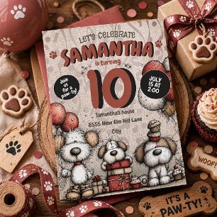 Convites Aniversário de 10 anos da garota cachorrinho rústi