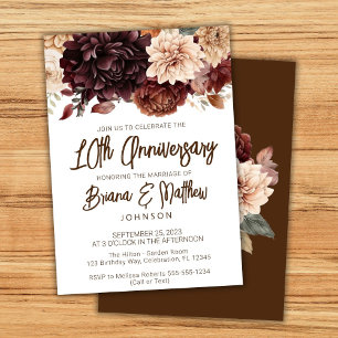 Convites Aniversário de 10 anos de Casamento Bege Marrom Fl