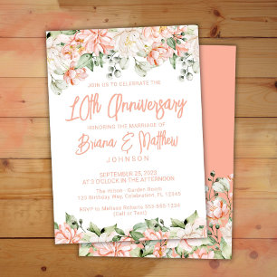 Convites Aniversário de 10 anos de casamento Peach Blush Iv