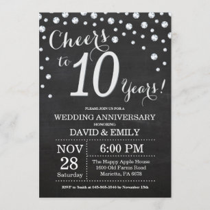 Convites Aniversário de 10 anos de Casamento Quadro Negro P