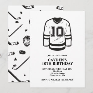 Convites Aniversário de 10 anos do Hockey preto e branco