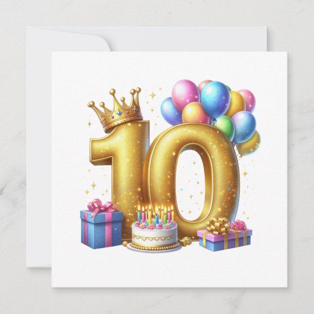 Convites Aniversário de 10 anos dourado (Frente)
