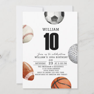 Convites Aniversário de 10 anos esportes Rockie aquarela pa