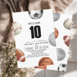 Convites Aniversário de 10 anos esportes Rockie aquarela pa