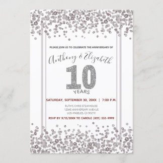 Convites Aniversário de 10 anos estilo Glitter Confete Prat