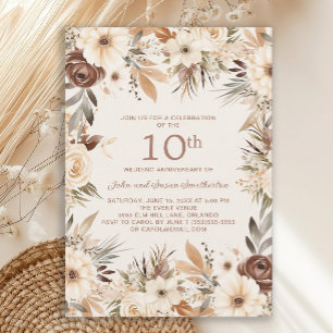 Convites Aniversário de 10 anos Floral Aquarela Creme Marro