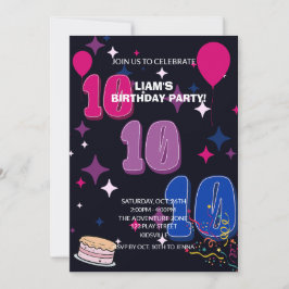 Convites Aniversário de 10 anos Vibrante | Confetes Rosa Az