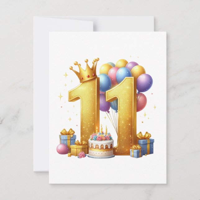 Convites Aniversário de 11 anos dourado (Frente)